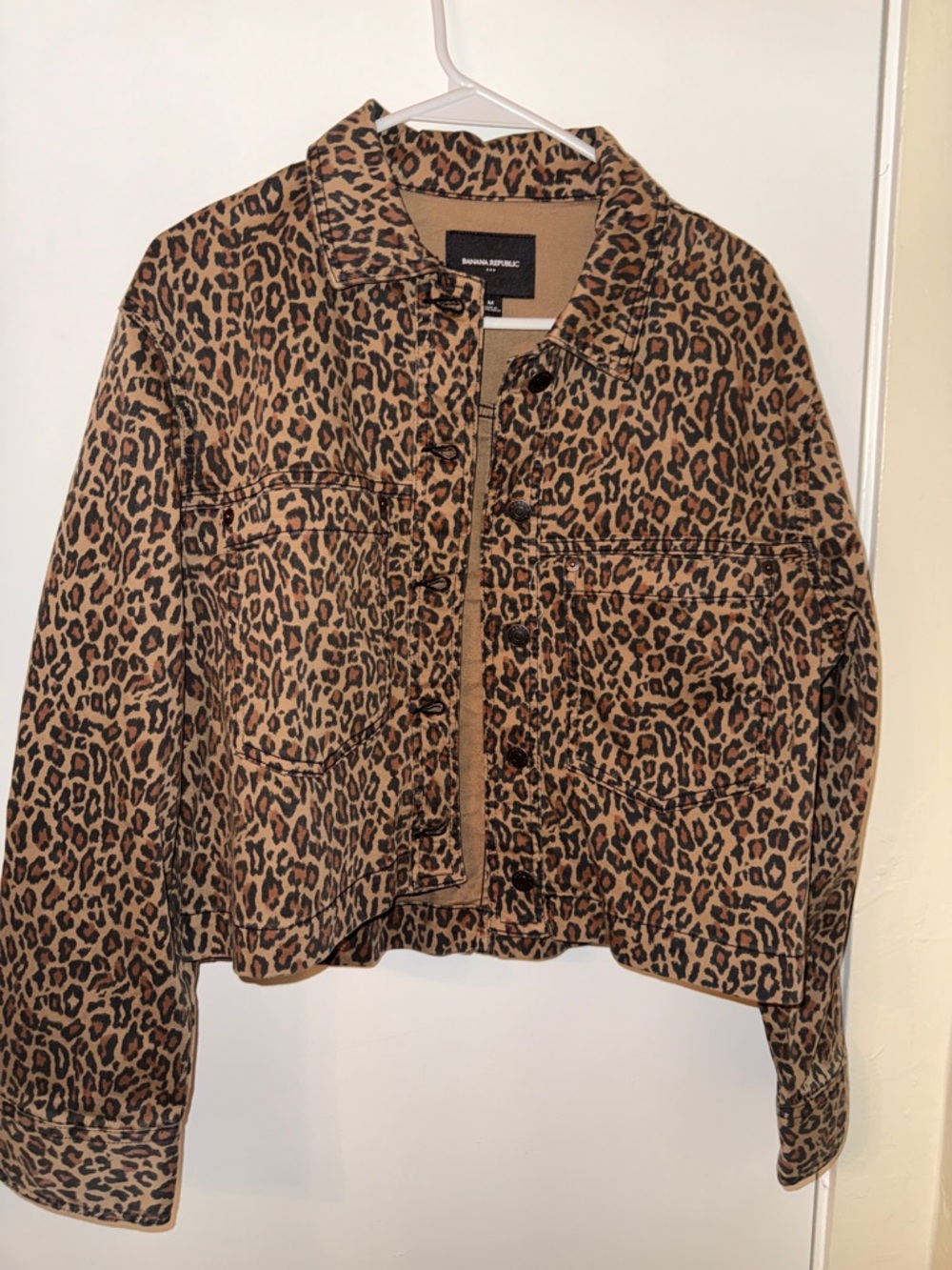 Banana Republic Leopard-Print Cropped Jean Jacket - Brown & Black